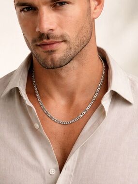 Silver tone Herringbone Chain Necklace - Minimal Necklace 16inch